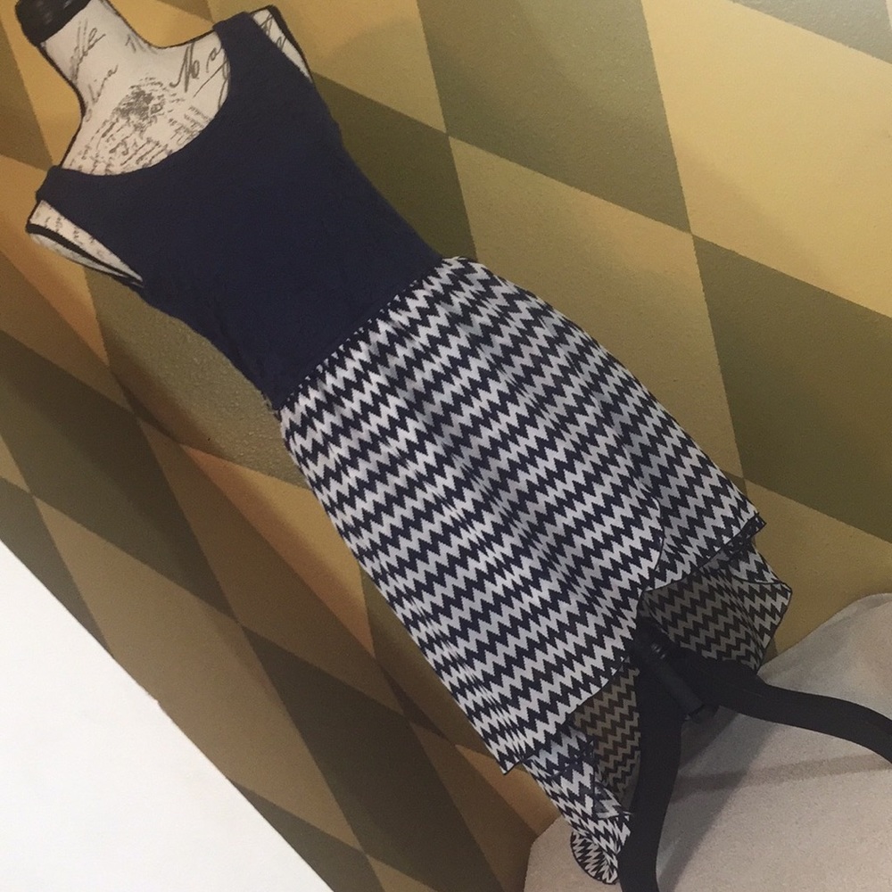 Indulge Navy/white Chevron Hi-low Tank Dress size Medium